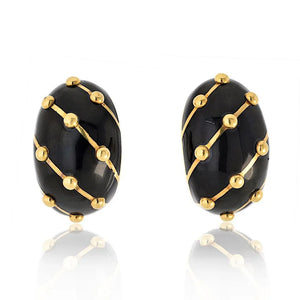 Tiffany & Co. Schlumberger Platinum & 18K Yellow Gold Banana Black Enamel Earrings