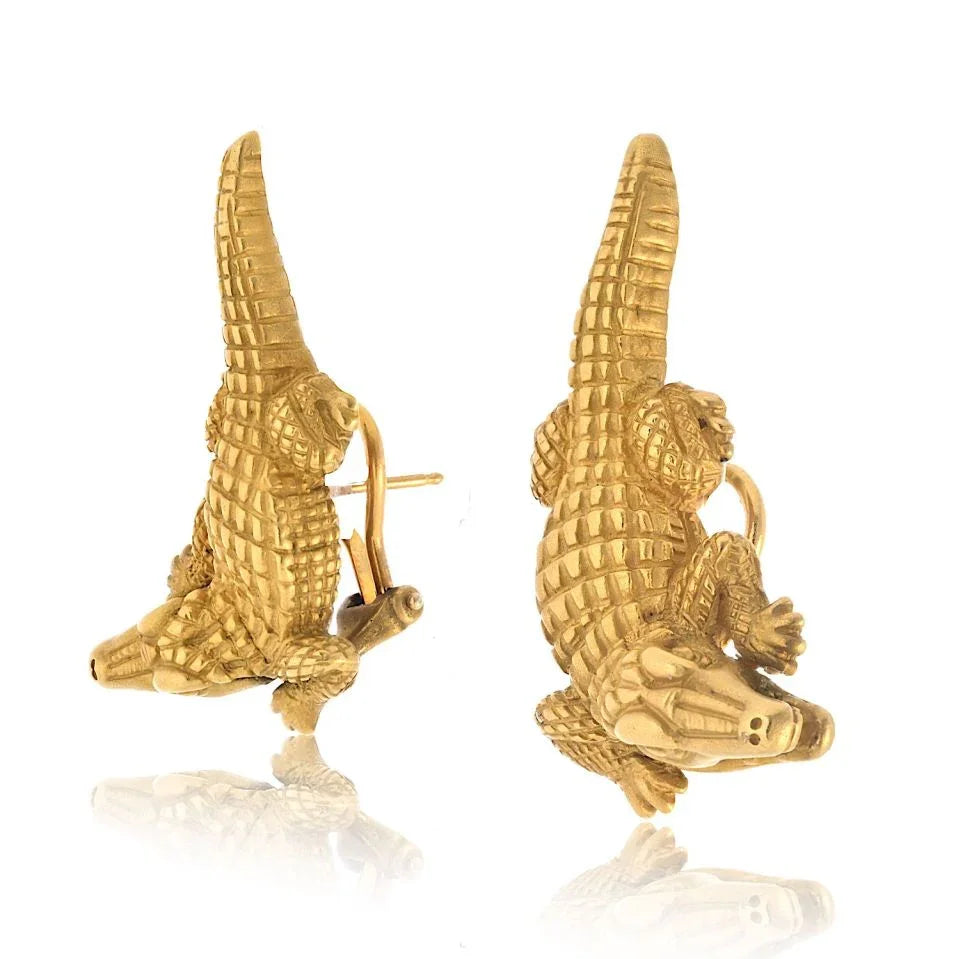 Kieselstein Cord 18K Yellow Gold Alligator Earrings - The Back Vault