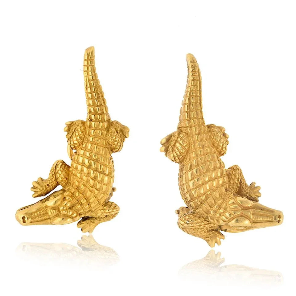 Kieselstein Cord 18K Yellow Gold Alligator Earrings - The Back Vault