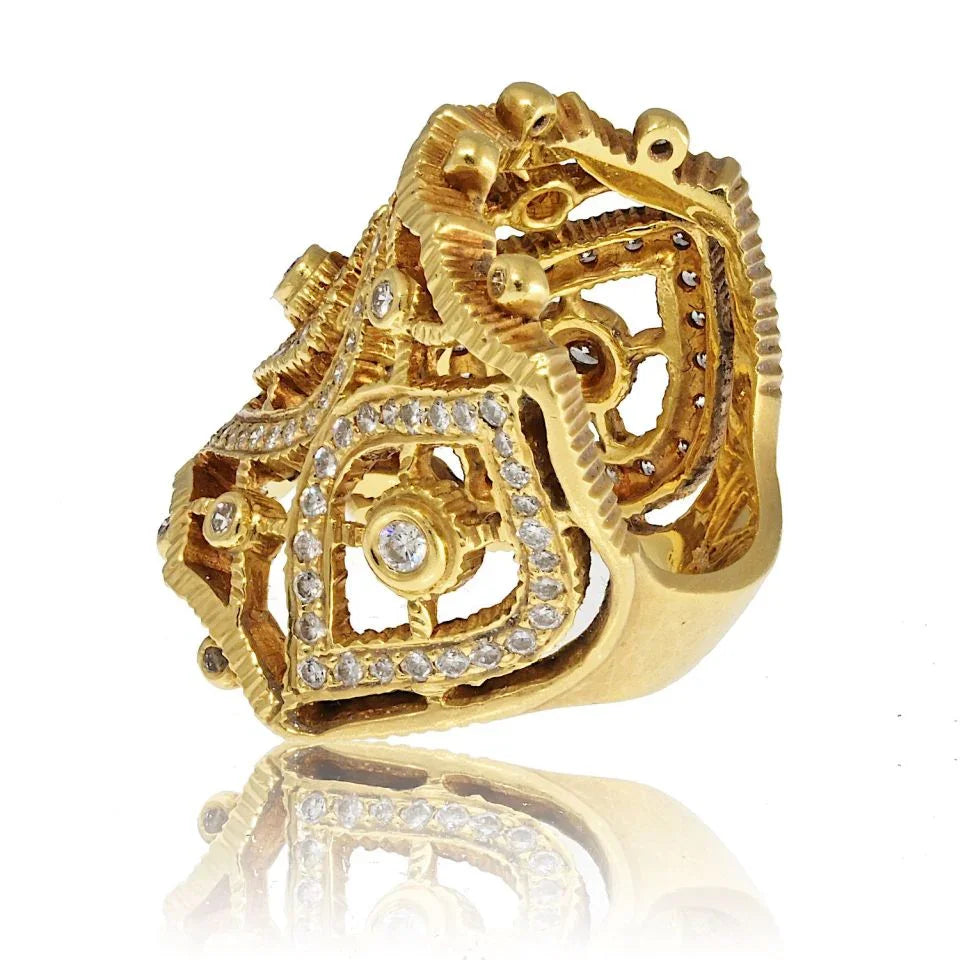 Doris Panos 18K Yellow Gold Diamond Cocktail Openwork Ring - The Back Vault