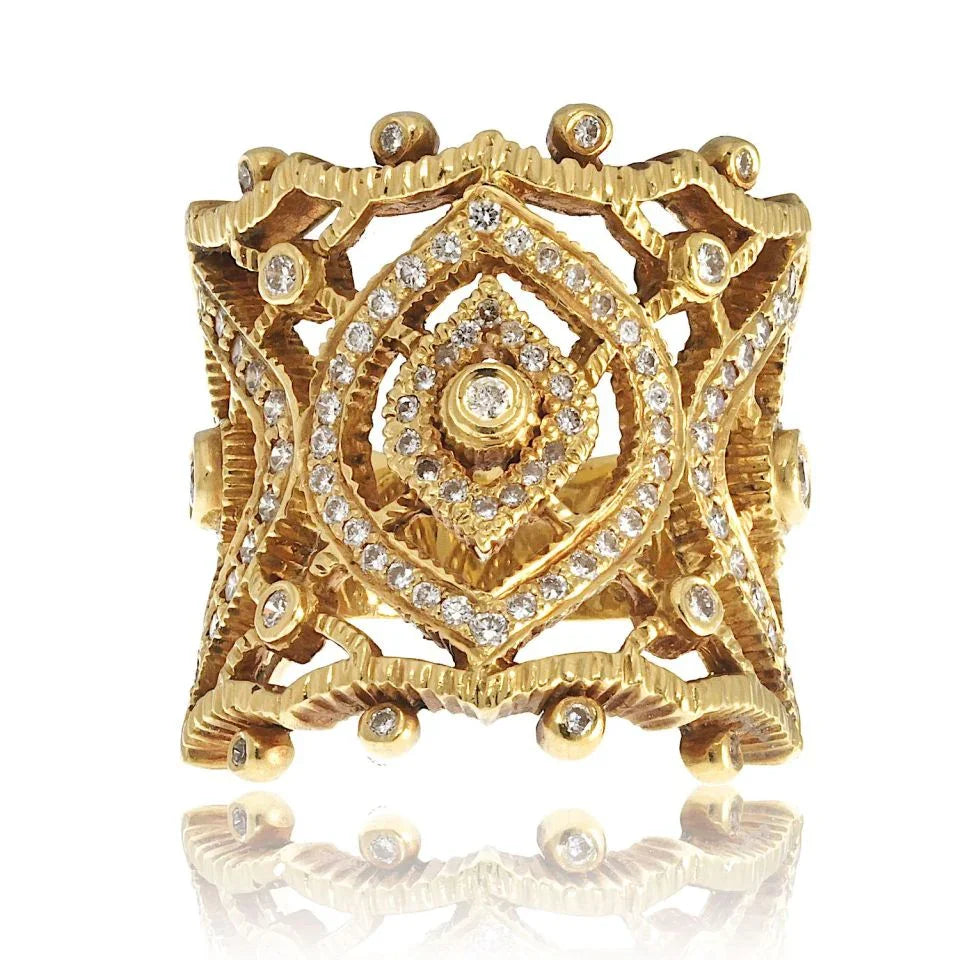 Doris Panos 18K Yellow Gold Diamond Cocktail Openwork Ring - The Back Vault