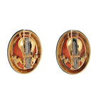 David Webb Platinum & 18K Yellow Gold Coral Carved Black Enamel Oval Clip Earrings - The Back Vault