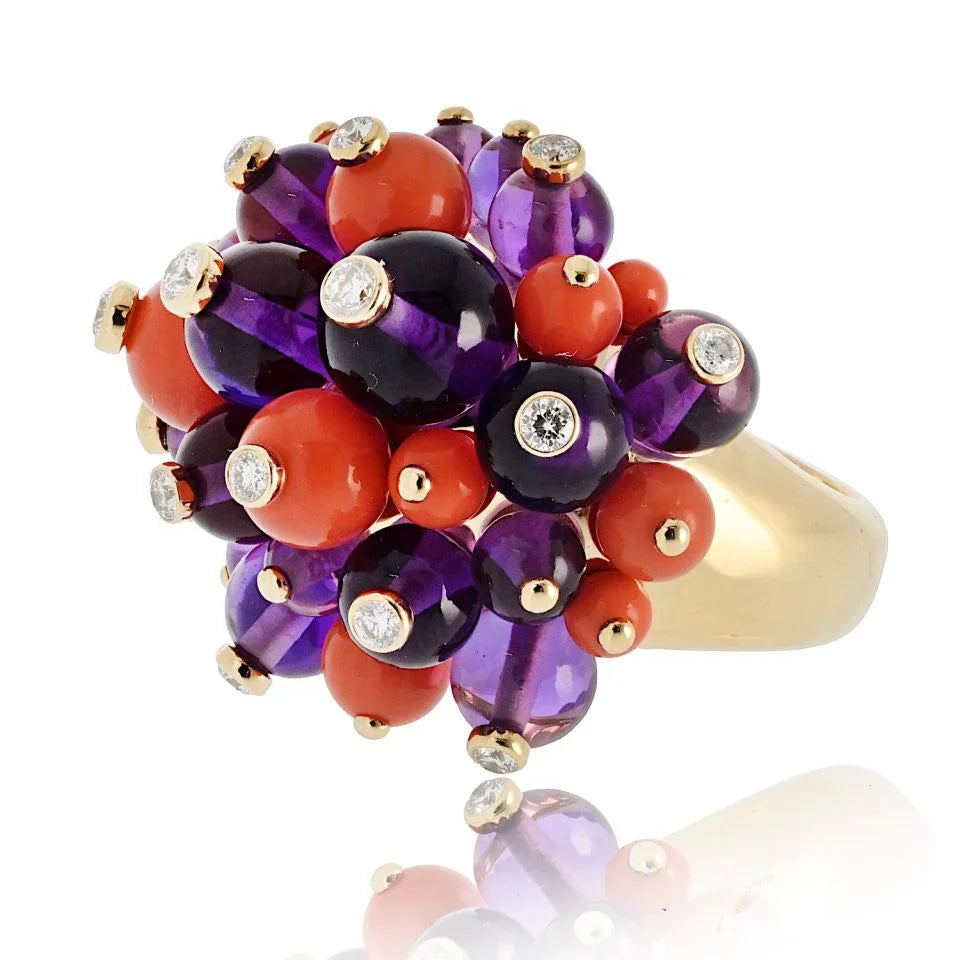 Cartier Delices de goa Amethyst, Coral And Diamond Ring - The Back Vault