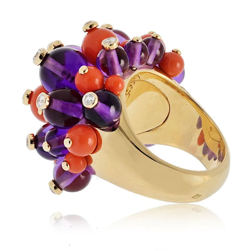 Cartier Delices de goa Amethyst, Coral And Diamond Ring - The Back Vault