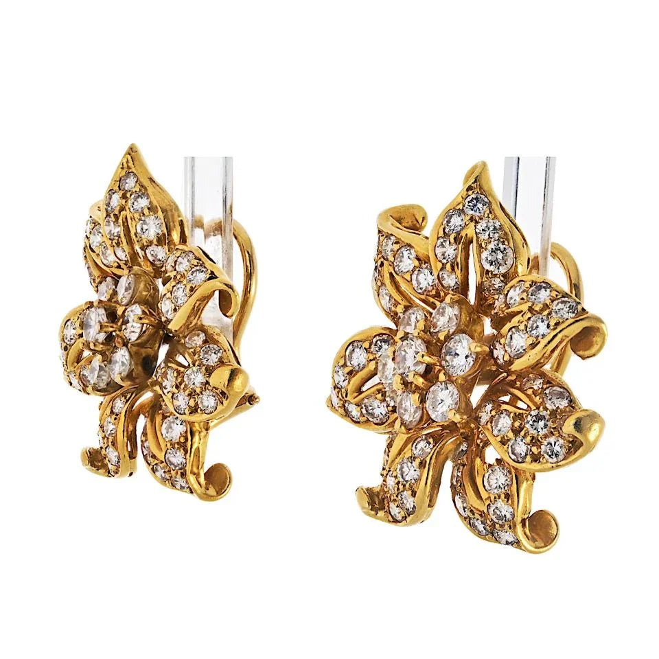 Kieselstein Cord 18K Yellow Gold Diamond Flower 7.00cttw Earrings - The Back Vault
