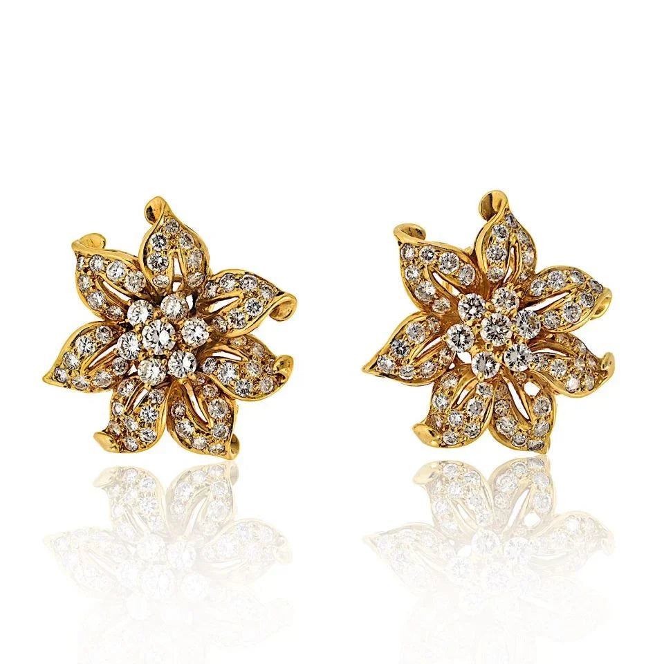 Kieselstein Cord 18K Yellow Gold Diamond Flower 7.00cttw Earrings - The Back Vault