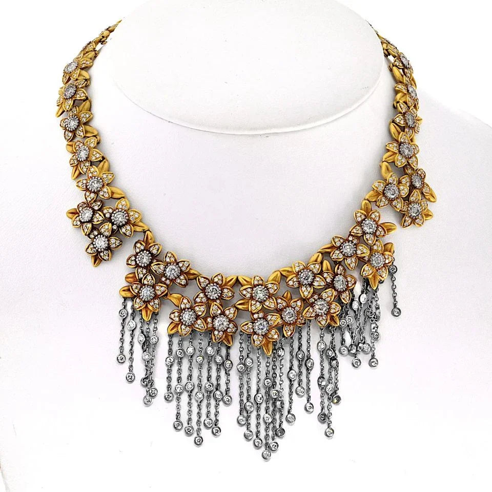 Kieselstein Cord 18K Two Tone Diamond Flower Drop Dangle Tassel Necklace - The Back Vault