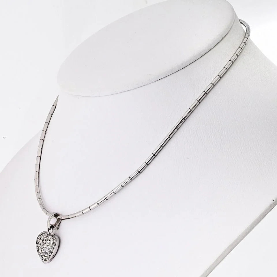 Cartier 18K White Gold Pave Diamond Heart Necklace - The Back Vault