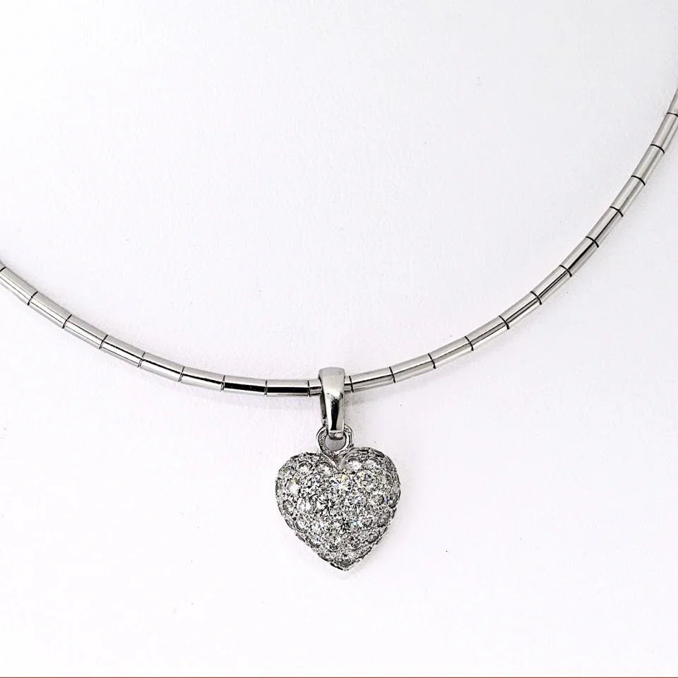 Cartier 18K White Gold Pave Diamond Heart Necklace - The Back Vault