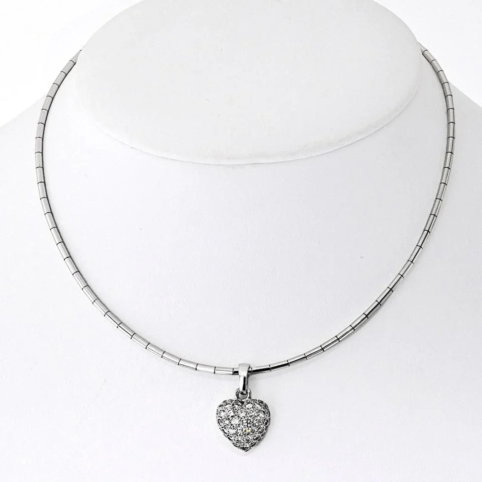 Cartier 18K White Gold Pave Diamond Heart Necklace - The Back Vault