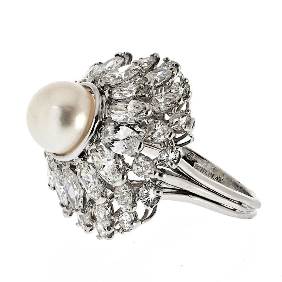 Oscar Heyman Platinum 6.00cttw Diamond And Pearl Ring - The Back Vault