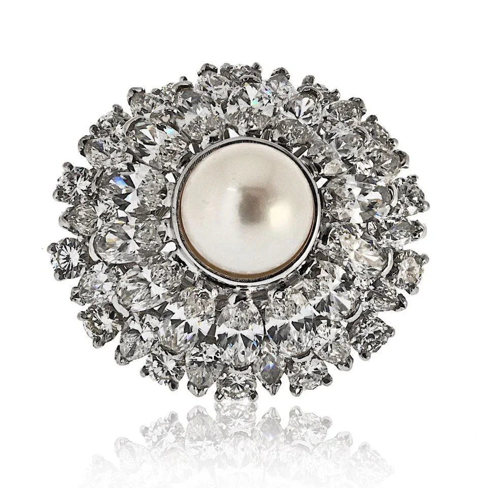 Oscar Heyman Platinum 6.00cttw Diamond And Pearl Ring - The Back Vault