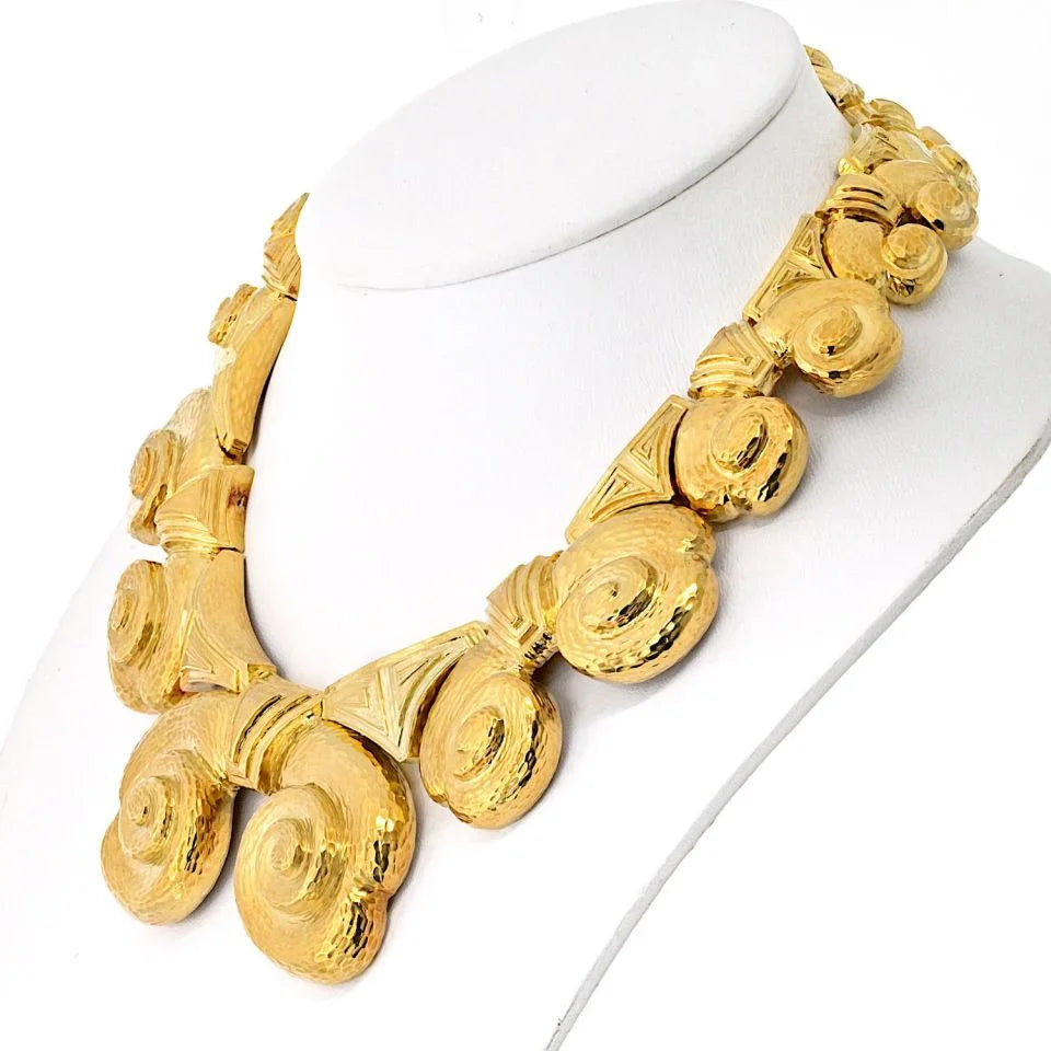David Webb Platinum & 18K Yellow Gold Hammered Clouf Collar Necklace - The Back Vault
