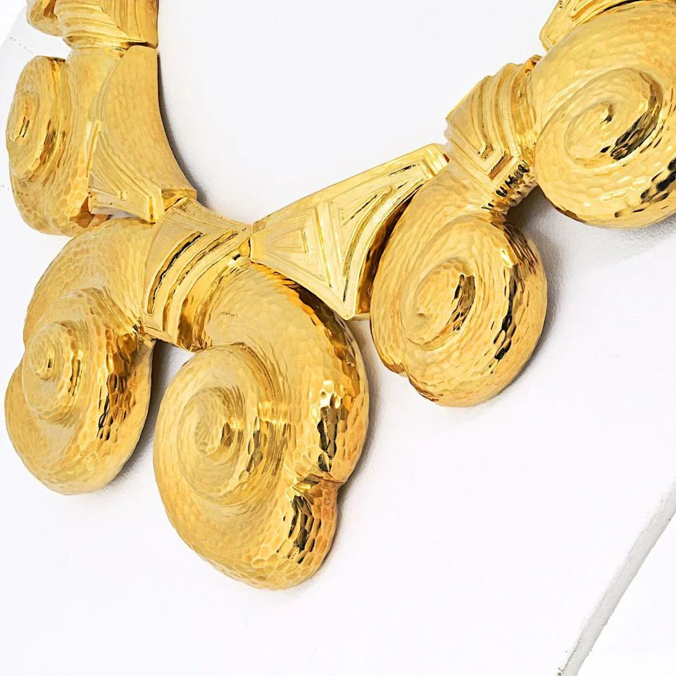 David Webb Platinum & 18K Yellow Gold Hammered Clouf Collar Necklace - The Back Vault