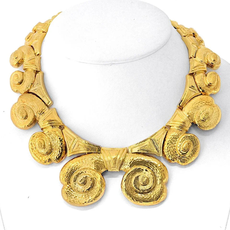 David Webb Platinum & 18K Yellow Gold Hammered Clouf Collar Necklace - The Back Vault