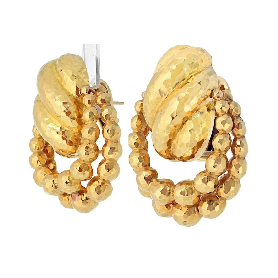David Webb 18K Yellow Gold Hammered Textured Door Knockers Earrings - The Back Vault