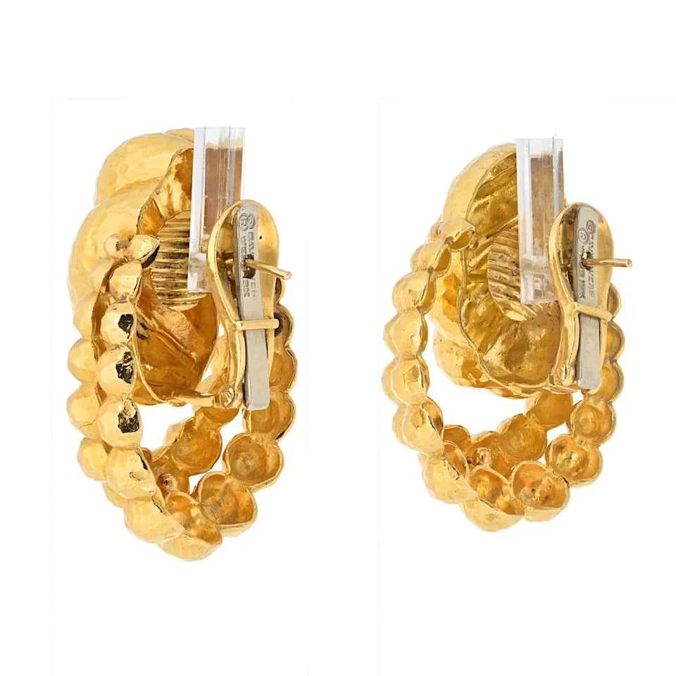 David Webb 18K Yellow Gold Hammered Textured Door Knockers Earrings - The Back Vault