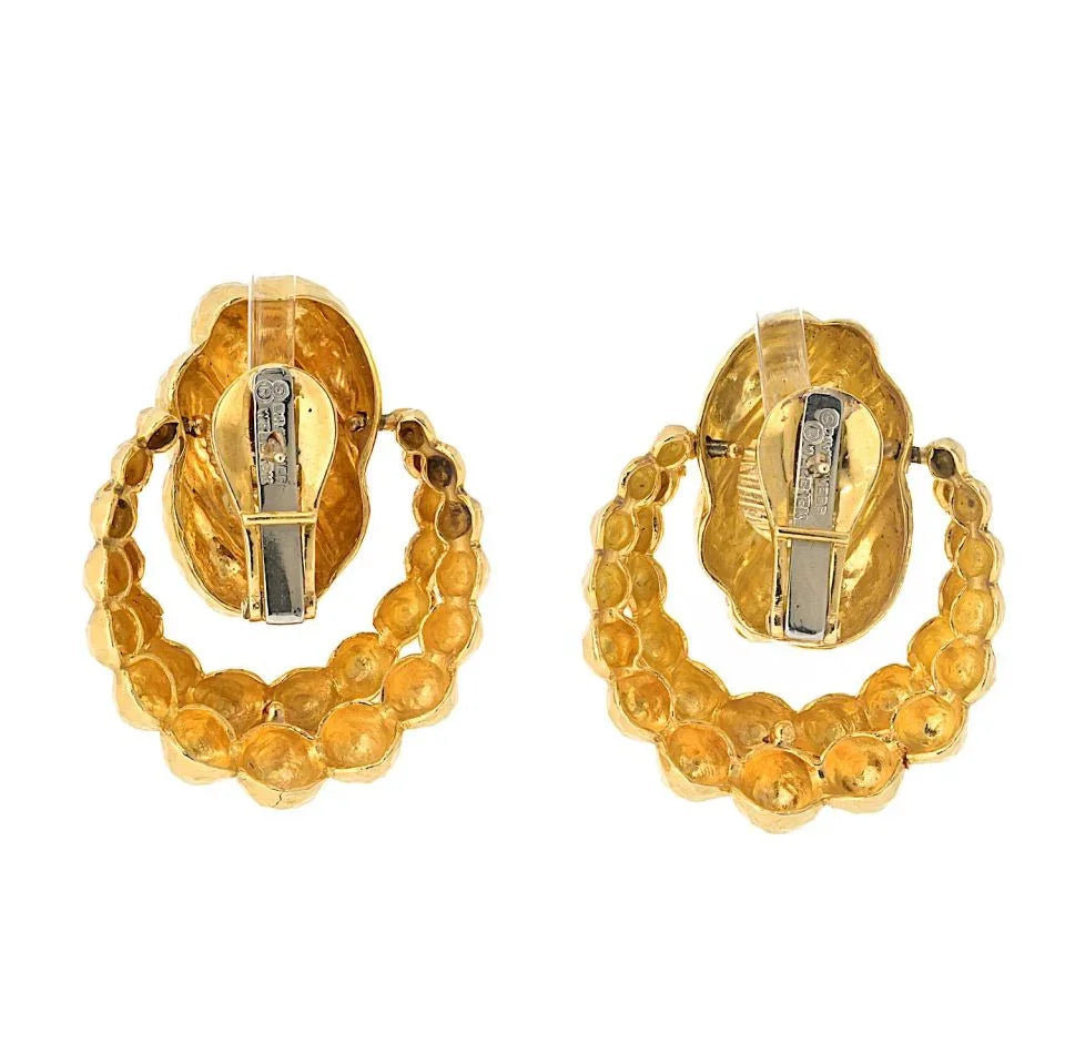 David Webb 18K Yellow Gold Hammered Textured Door Knockers Earrings - The Back Vault