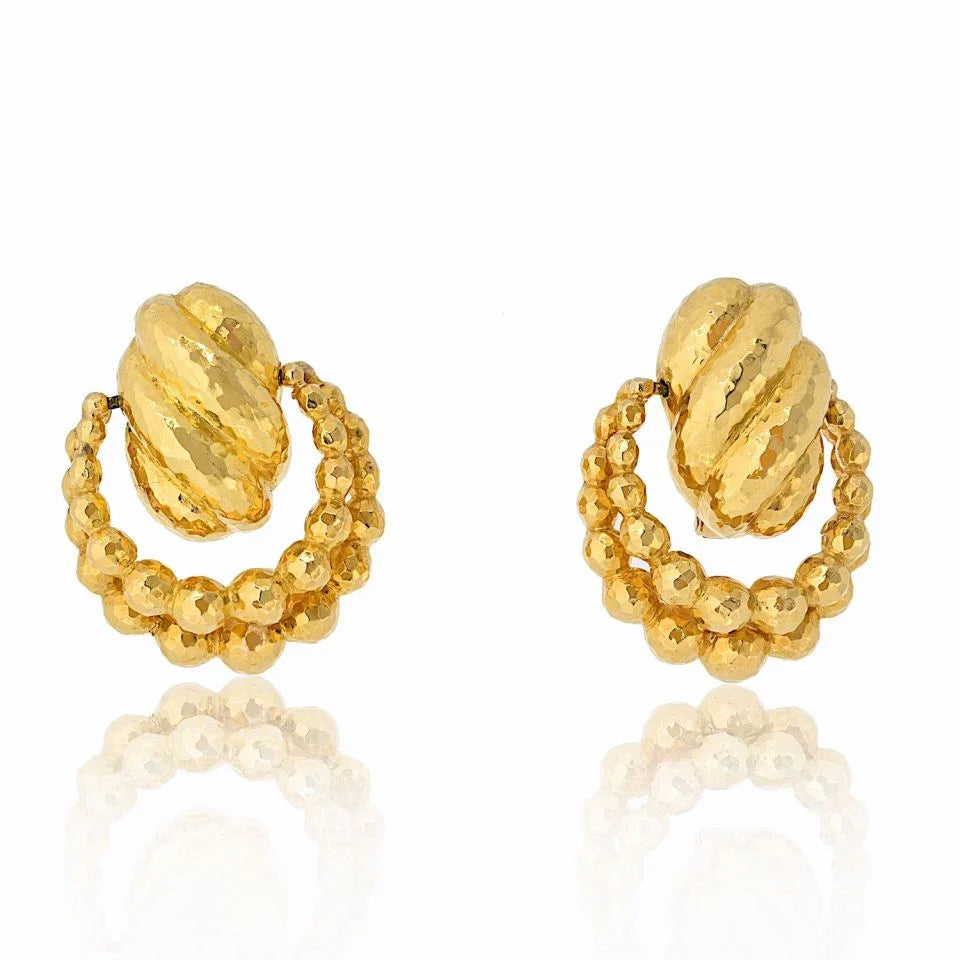 David Webb 18K Yellow Gold Hammered Textured Door Knockers Earrings - The Back Vault