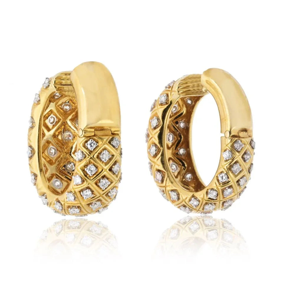 David Webb Platinum & 18K Yellow Gold Diamond Clip On Oval Hoop Earrings - The Back Vault