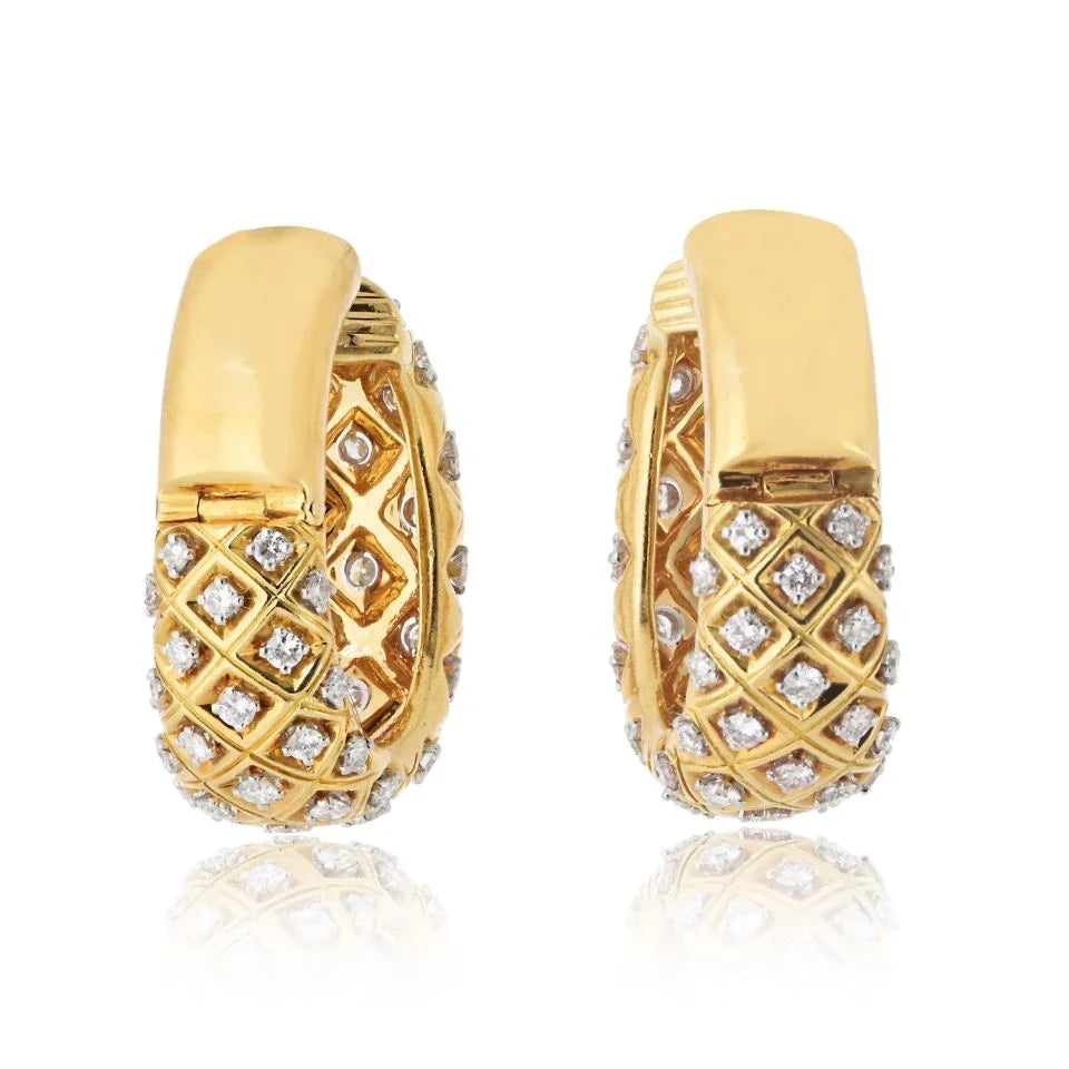 David Webb Platinum & 18K Yellow Gold Diamond Clip On Oval Hoop Earrings - The Back Vault