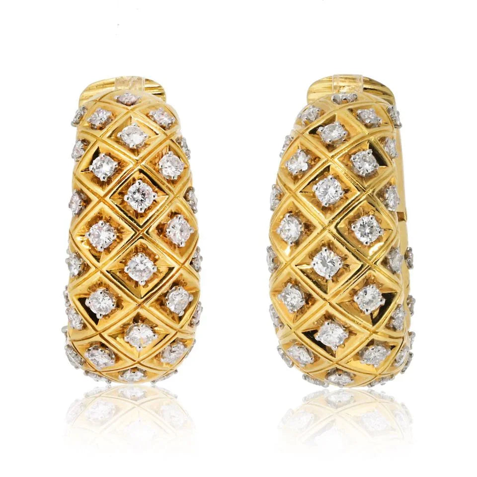 David Webb Platinum & 18K Yellow Gold Diamond Clip On Oval Hoop Earrings - The Back Vault