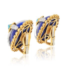 David Webb Platinum & 18K Yellow Gold Turquoise Lapis And Diamond Clip On Earrings - The Back Vault