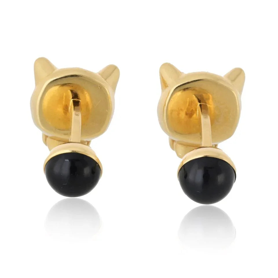Cartier Panthere 18K Yellow Gold Black Onyx Nose And Green Eyes Cuff Links - The Back Vault