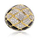 David Webb Platinum & 18K Yellow Gold Pave Set Diamonds and Black Enamel Ring - The Back Vault