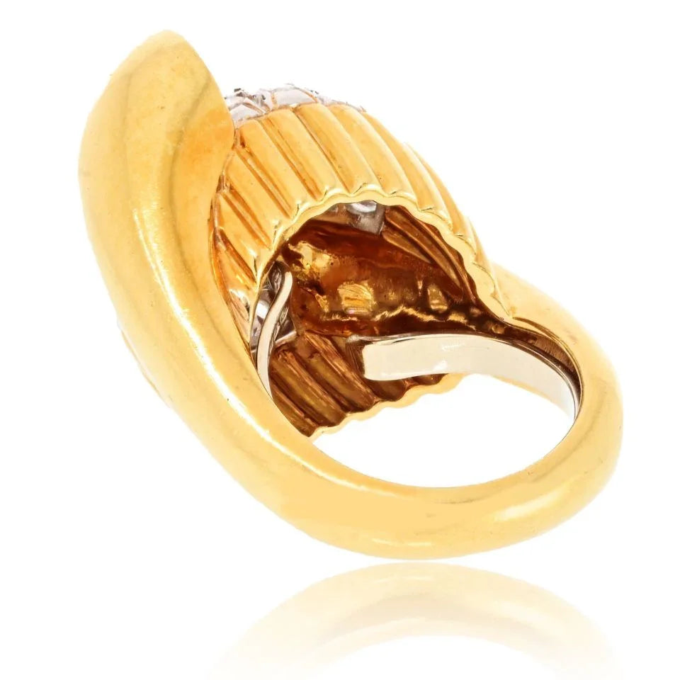 David Webb 18K Yellow Gold 1970's Pave Set Diamond Cocktail Vintage Ring - The Back Vault