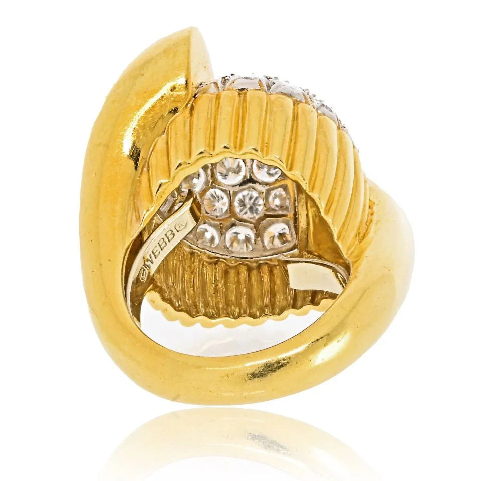 David Webb 18K Yellow Gold 1970's Pave Set Diamond Cocktail Vintage Ring - The Back Vault