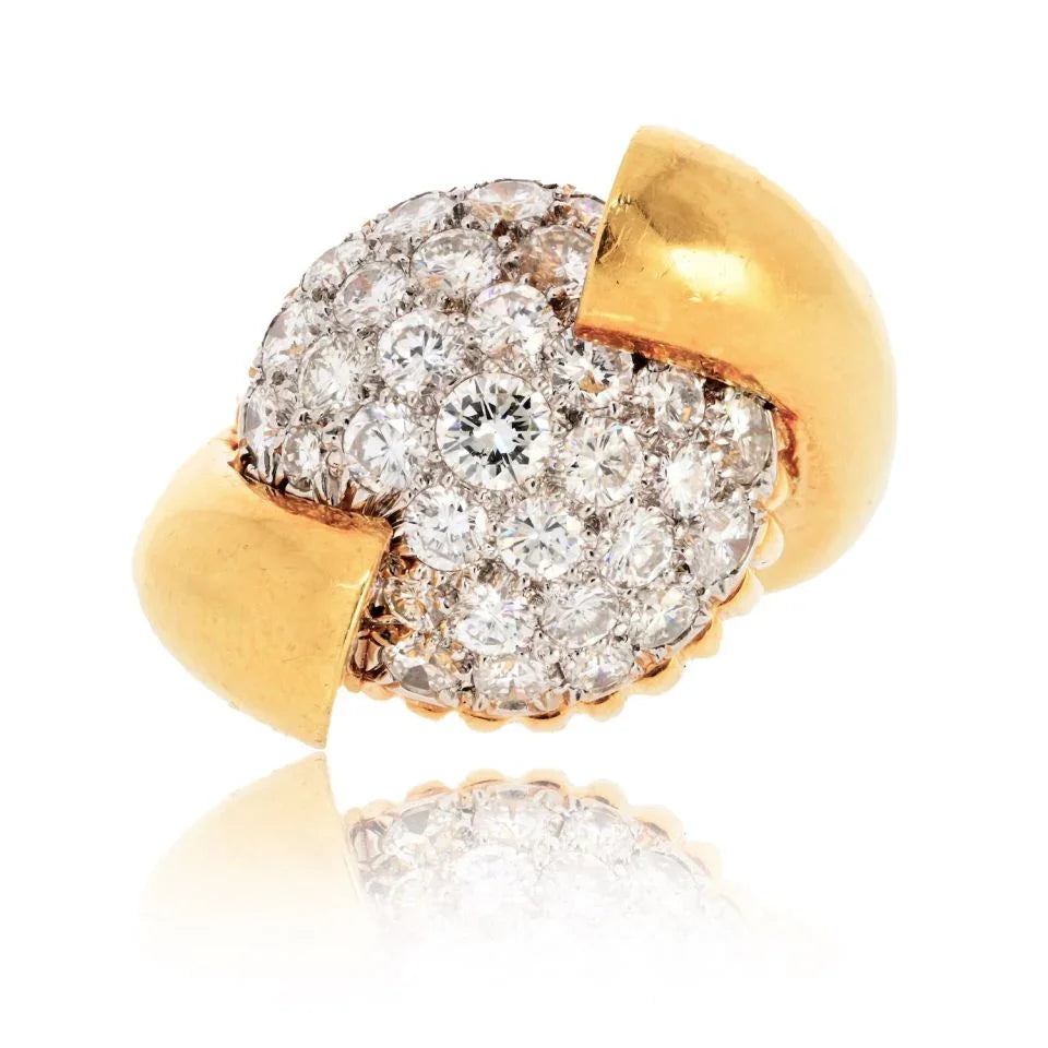 David Webb 18K Yellow Gold 1970's Pave Set Diamond Cocktail Vintage Ring - The Back Vault
