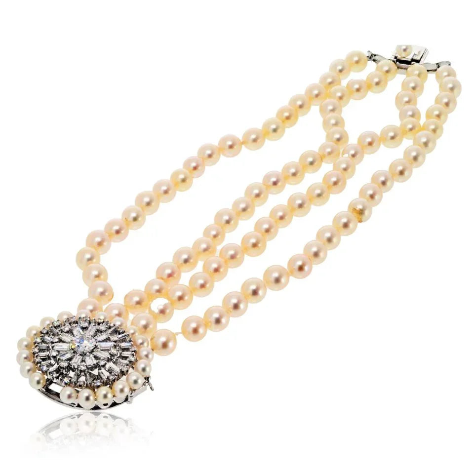 David Webb Platinum 1960's Pearl Multi-String Diamond Clasp Bracelet - The Back Vault