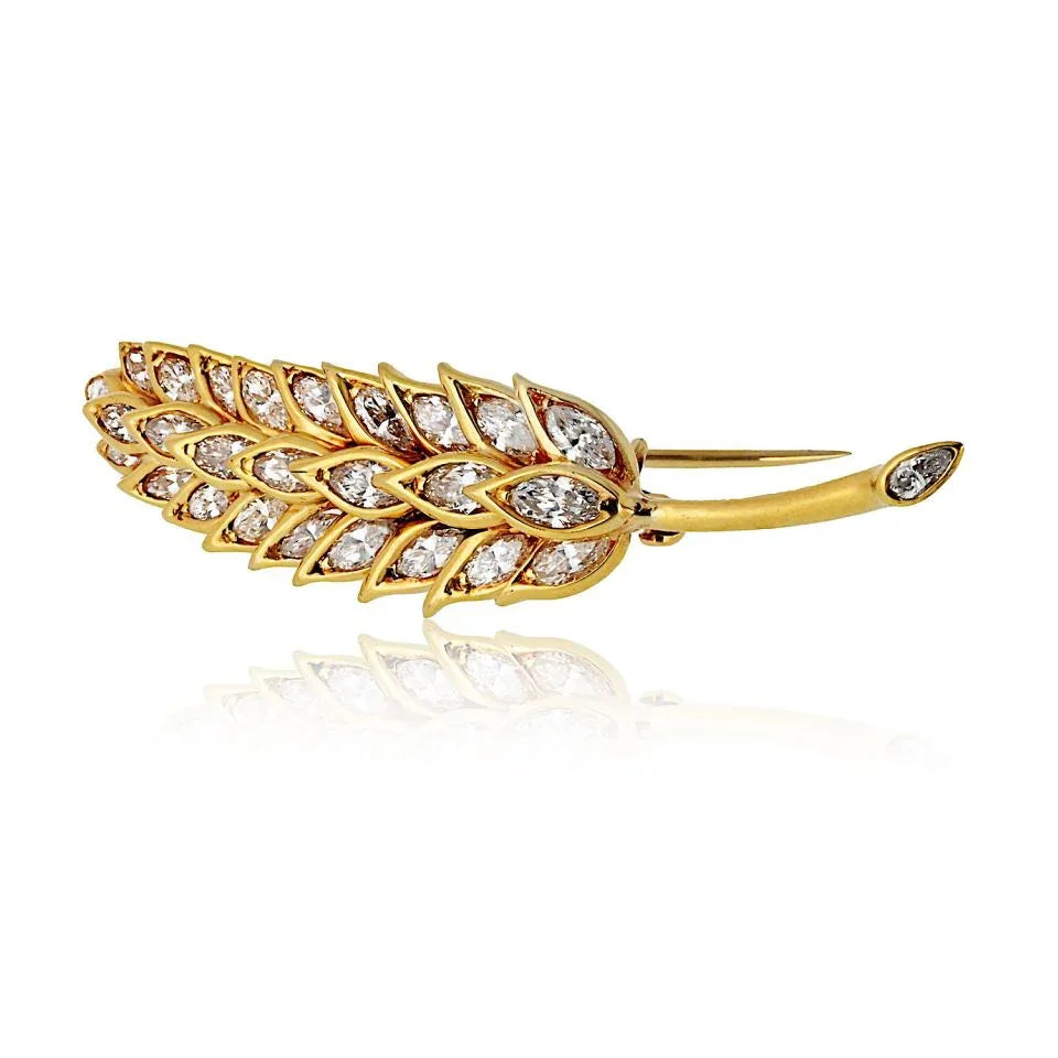 Verdura 18K Yellow Gold Petite Diamond Leaf Brooch - The Back Vault