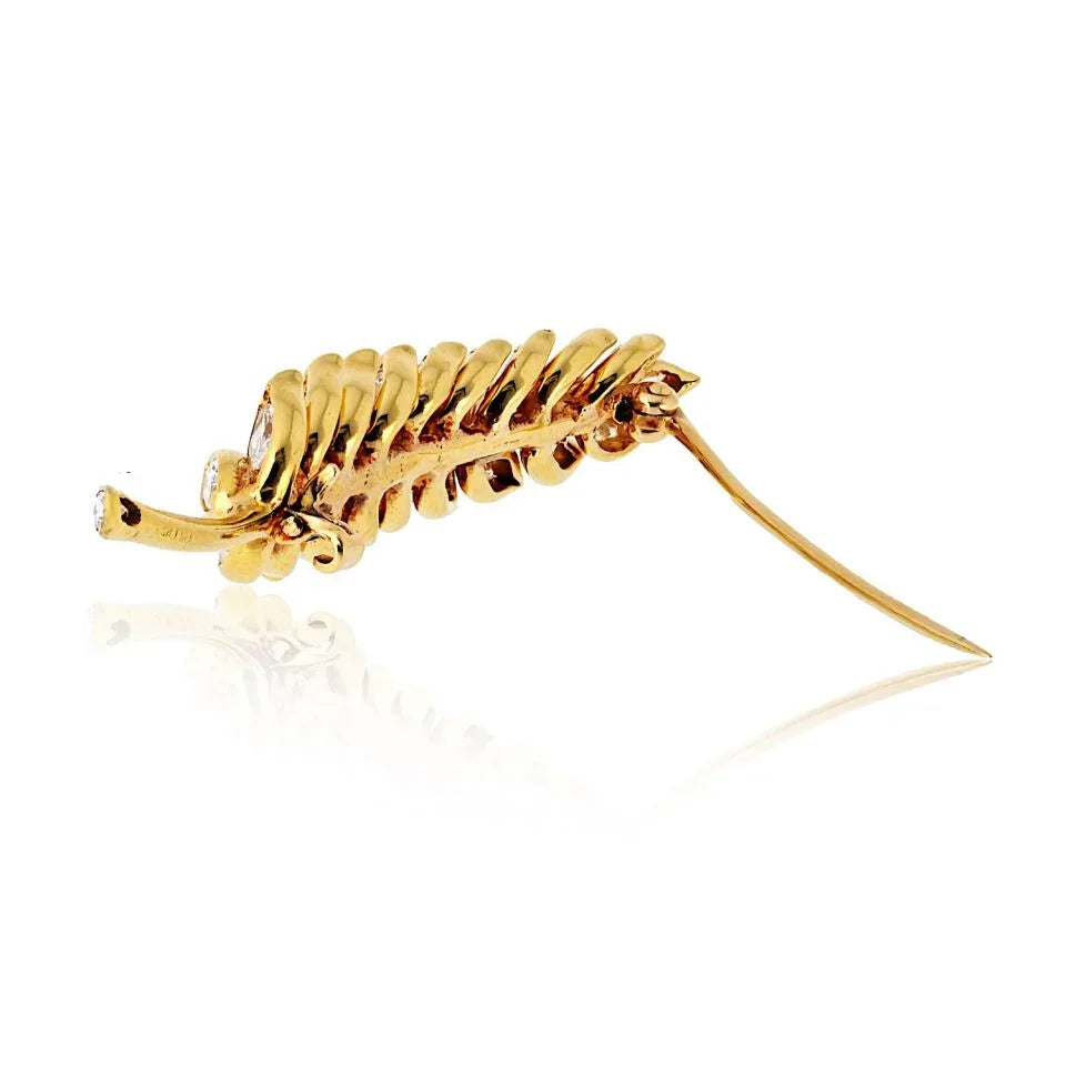 Verdura 18K Yellow Gold Petite Diamond Leaf Brooch - The Back Vault