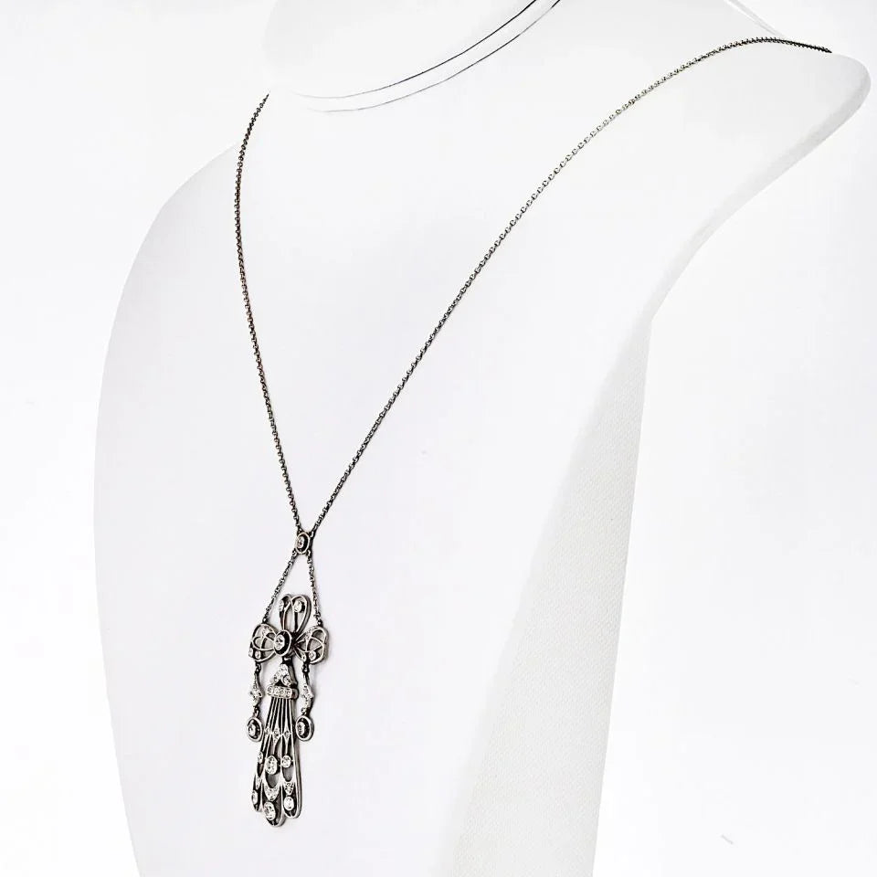 Platinum Edwardian Diamond Pendant Necklace - The Back Vault