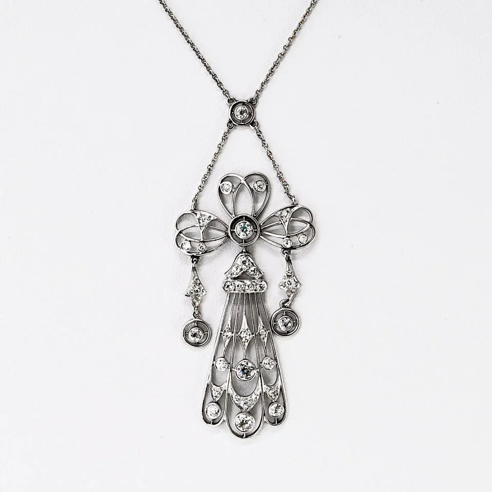 Platinum Edwardian Diamond Pendant Necklace - The Back Vault