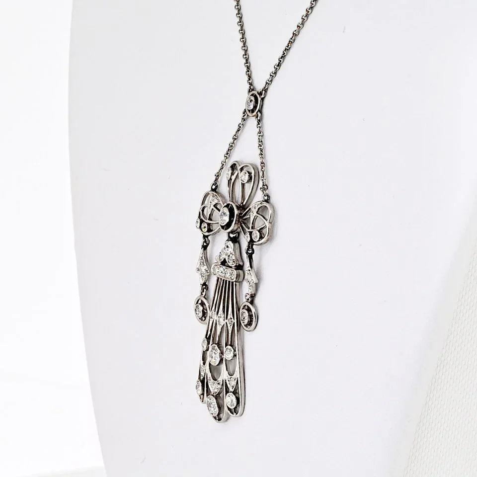 Platinum Edwardian Diamond Pendant Necklace - The Back Vault