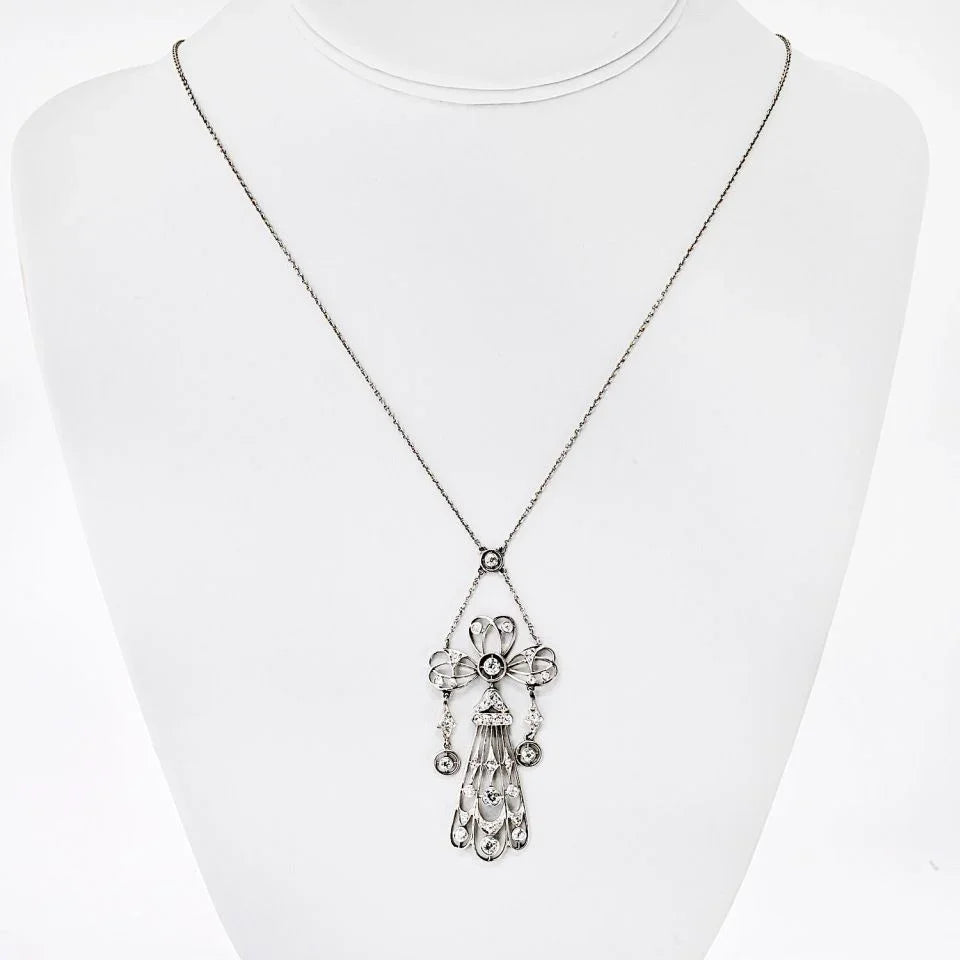 Platinum Edwardian Diamond Pendant Necklace - The Back Vault