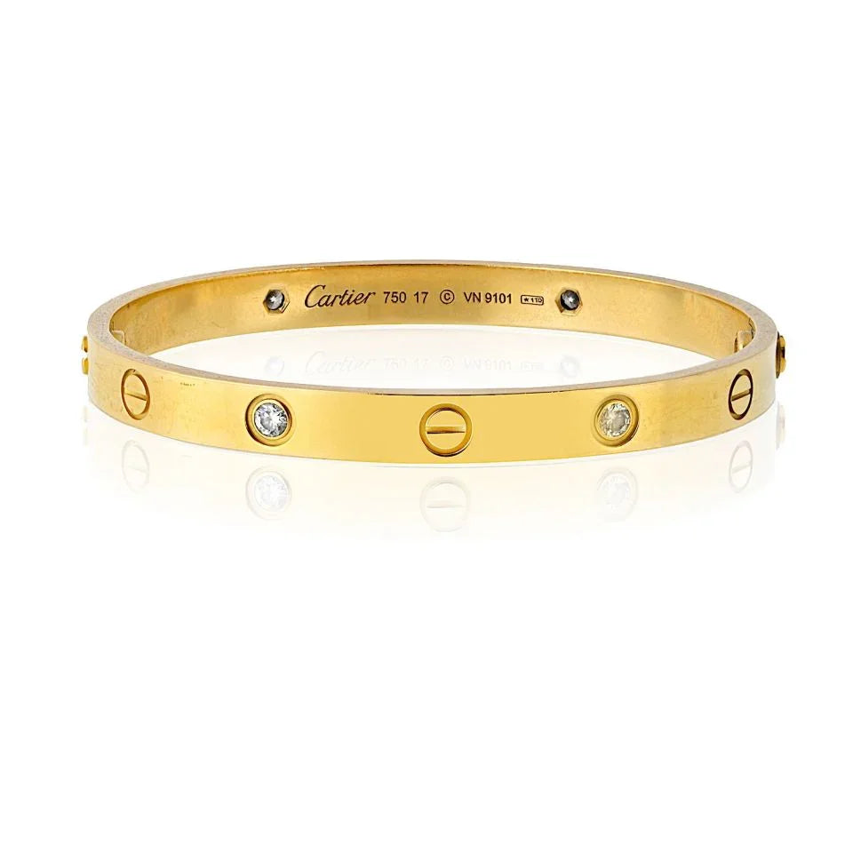 Cartier Love 18K Yellow Gold 4 Diamond Size 17 With Box And Screwdriver Bracelet - The Back Vault