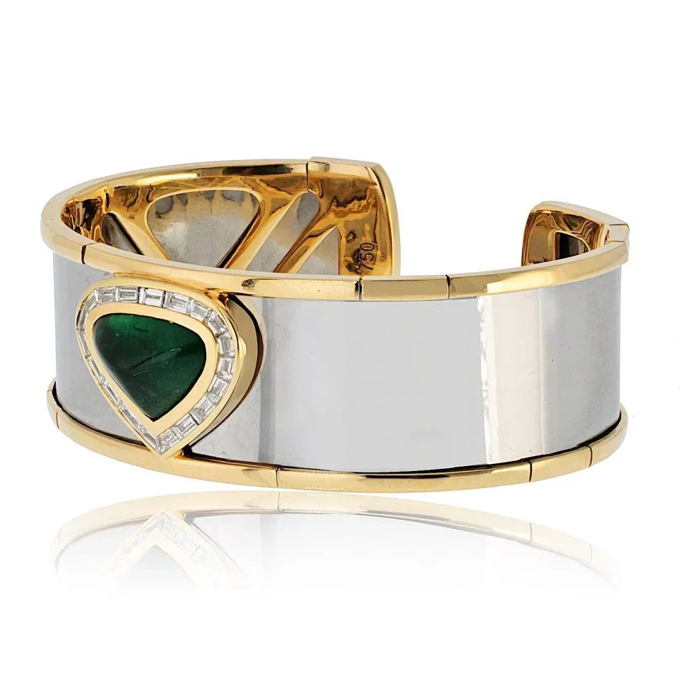 Marina B. 18K Yellow Gold Green Emerald And Diamond Cuff Bracelet - The Back Vault