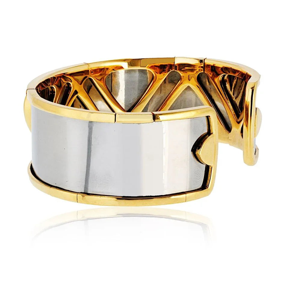 Marina B. 18K Yellow Gold Green Emerald And Diamond Cuff Bracelet - The Back Vault