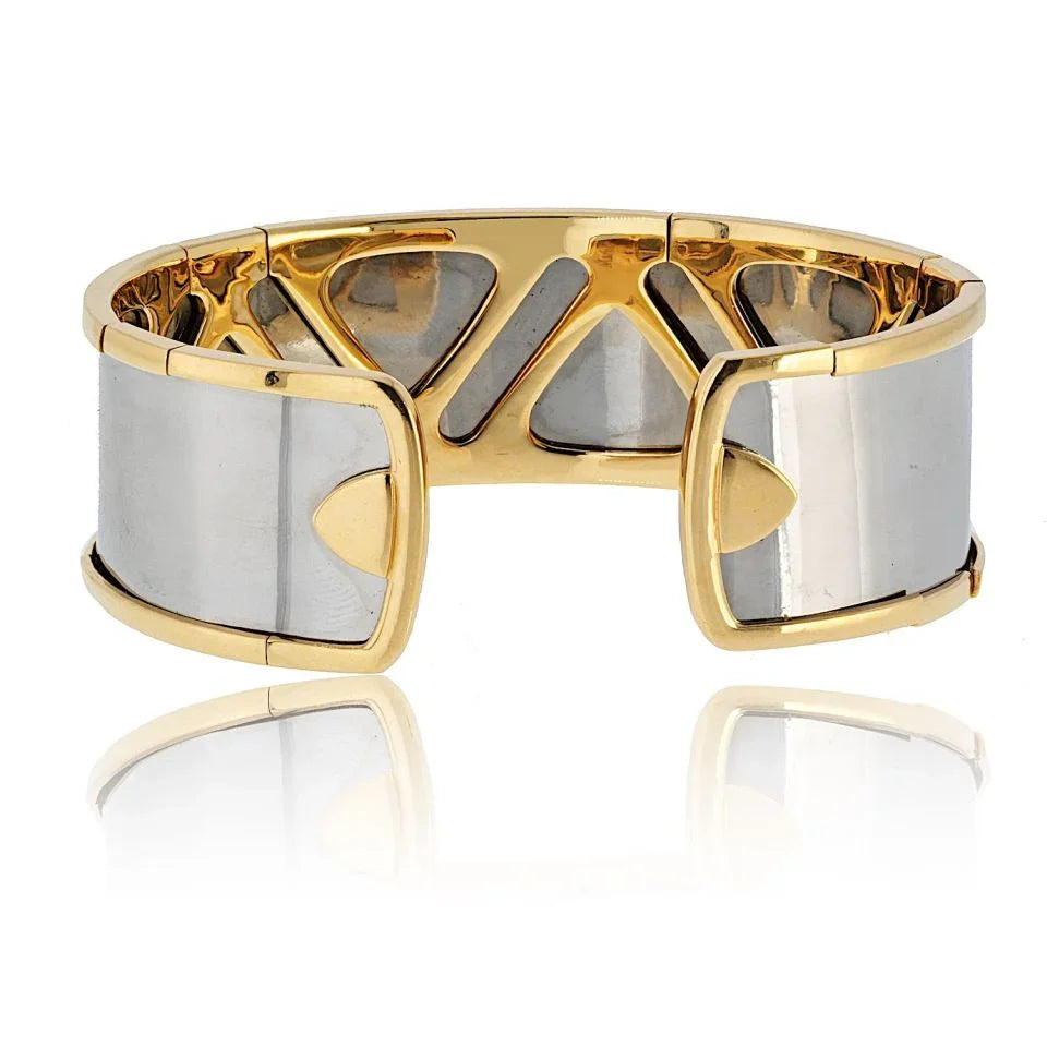 Marina B. 18K Yellow Gold Green Emerald And Diamond Cuff Bracelet - The Back Vault