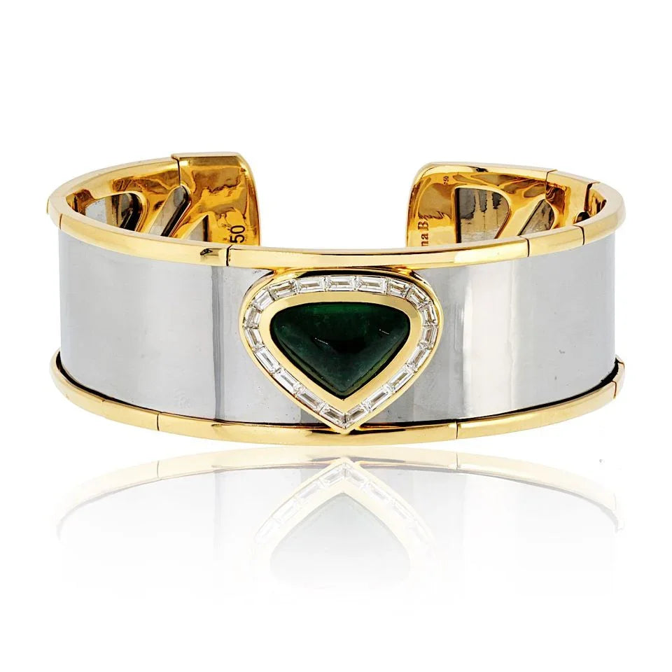 Marina B. 18K Yellow Gold Green Emerald And Diamond Cuff Bracelet - The Back Vault