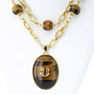 David Webb 18K Yellow Gold 1960's Tiger Eye Long Bead With A Frog Necklace - The Back Vault