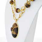 David Webb 18K Yellow Gold 1960's Tiger Eye Long Bead With A Frog Necklace - The Back Vault
