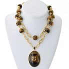 David Webb 18K Yellow Gold 1960's Tiger Eye Long Bead With A Frog Necklace - The Back Vault