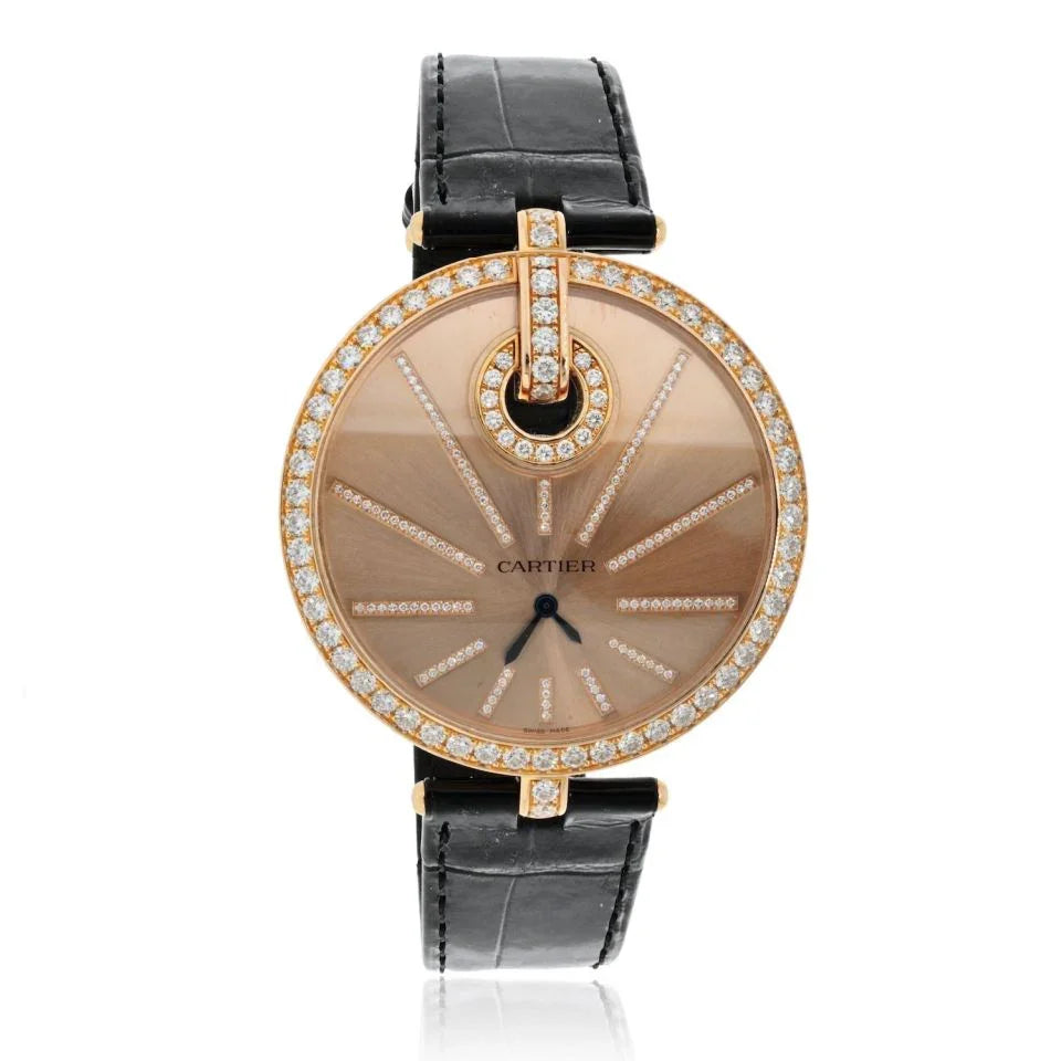 Cartier 18K Rose Gold Captive 55mm Diamond Bezel And Diamond Dial Watch - The Back Vault