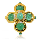 David Webb 18K Yellow Gold Cabochon Cut Green Emerald And Diamond Heraldic Brooch - The Back Vault