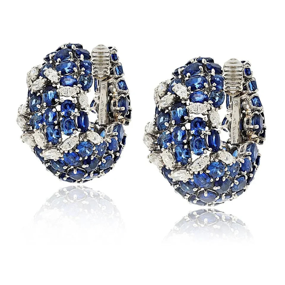 David Webb Platinum Sapphire And Diamond Shrimp Earrings - The Back Vault